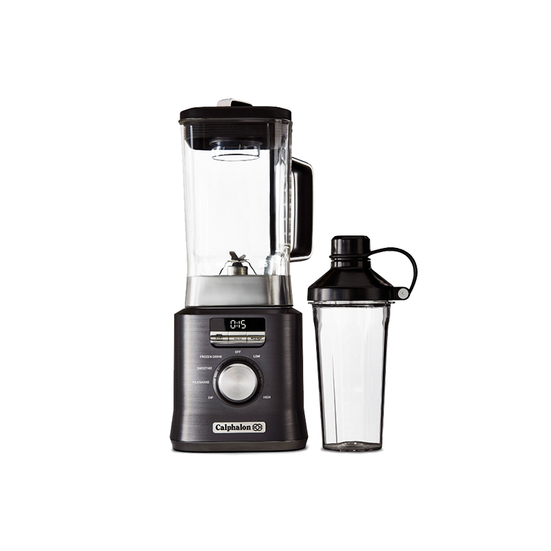 Calphalon Auto-Speed 2-Liter Blender with Blend-N-Go Smoothie Cup, Dark Stainless Steel