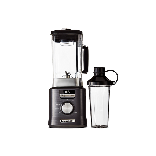 Calphalon Auto-Speed 2-Liter Blender with Blend-N-Go Smoothie Cup, Dark Stainless Steel